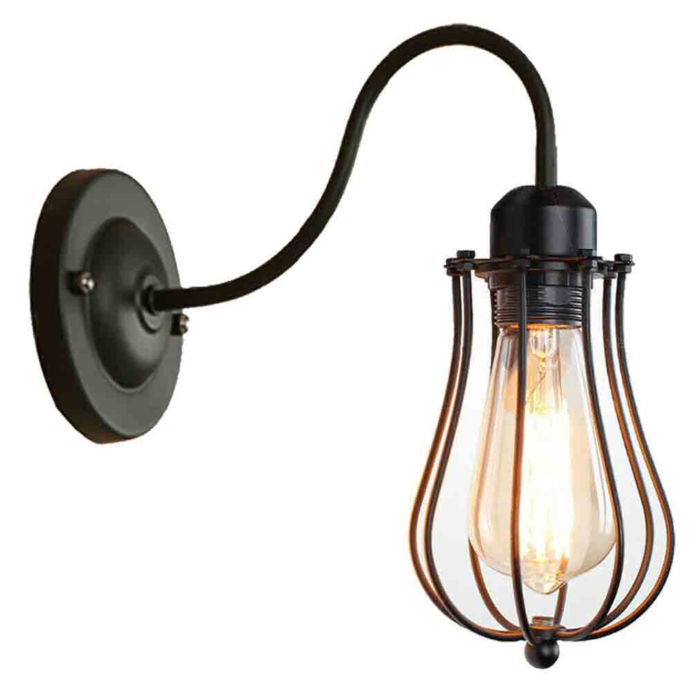 Industrial Cage Wall Light Vintage E27 Matt Black~2900-3