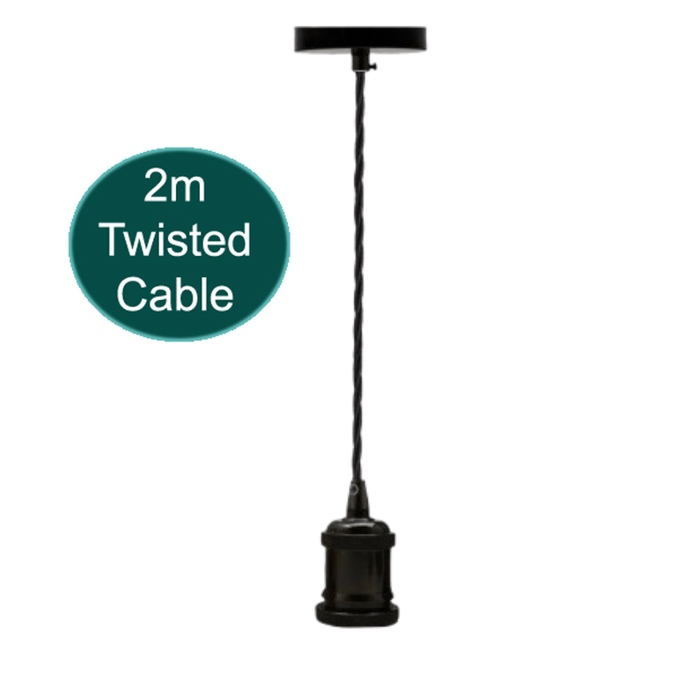 Industrial E27 Pendant Light Fitting 2m Twisted Fabric Cable Metal Rose ~1735-7