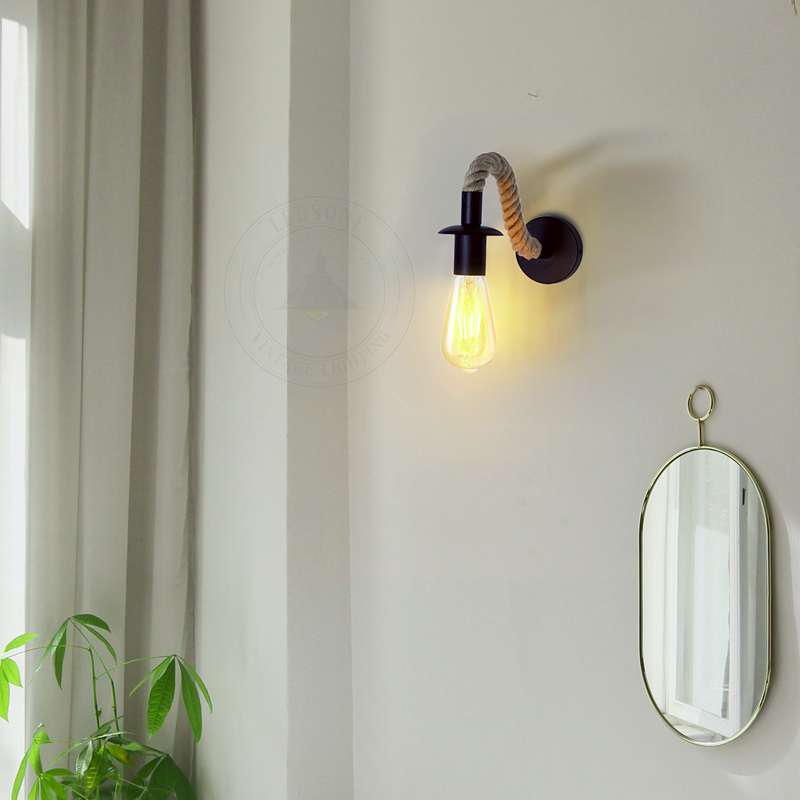 Adjustable Hemp Rope Swan Neck Wall Lamp | Industrial Vintage Sconce ~4550-5