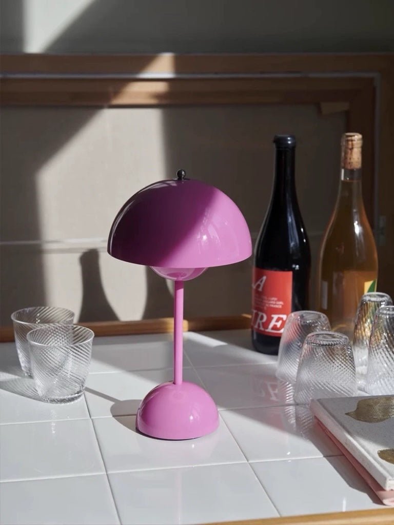 Contemporary Cordless Portable Cute Mushroom Table Lamp, Flowerpot VP9-2