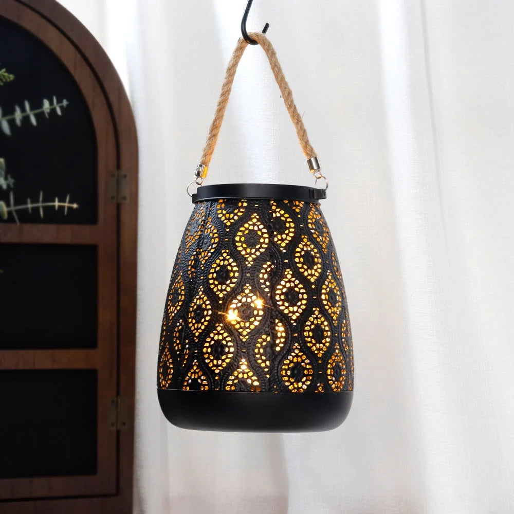8''H Moroccan Metal Lamp (Black with Gold Brush)-0