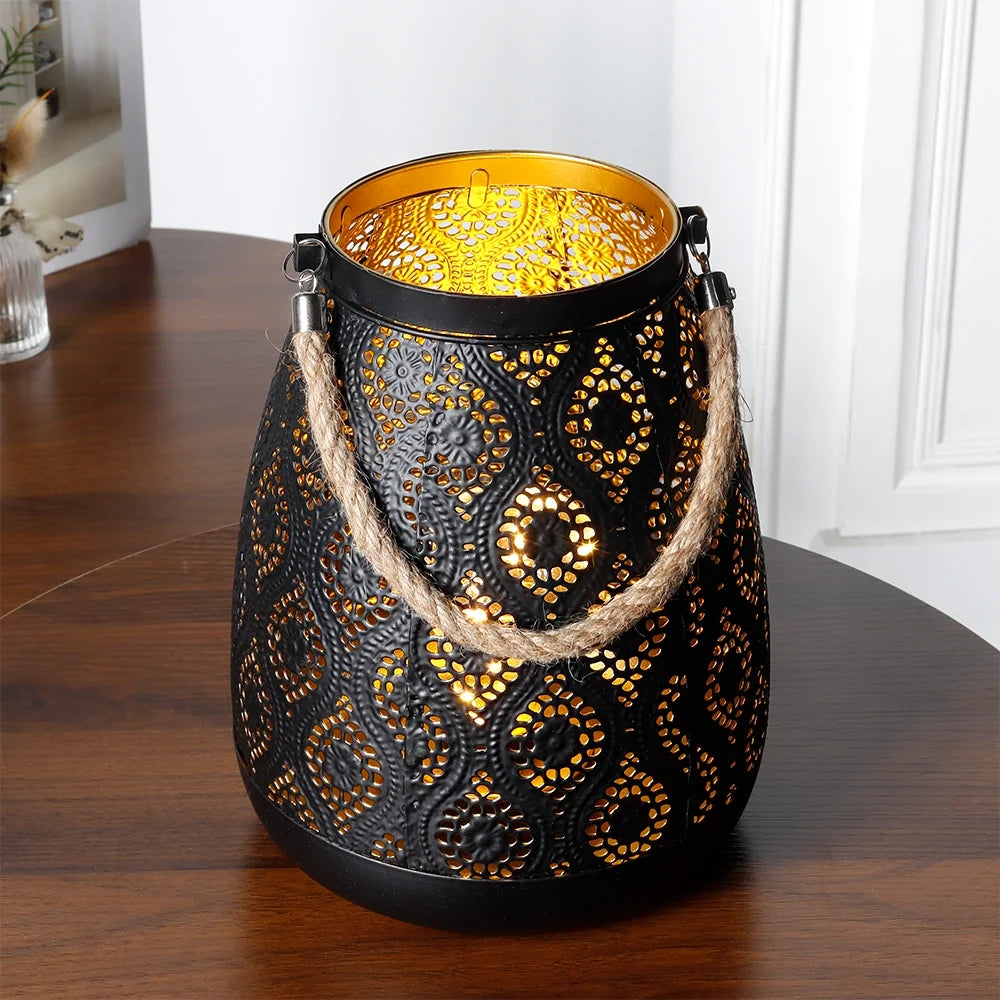 8''H Moroccan Metal Lamp (Black with Gold Brush)-1