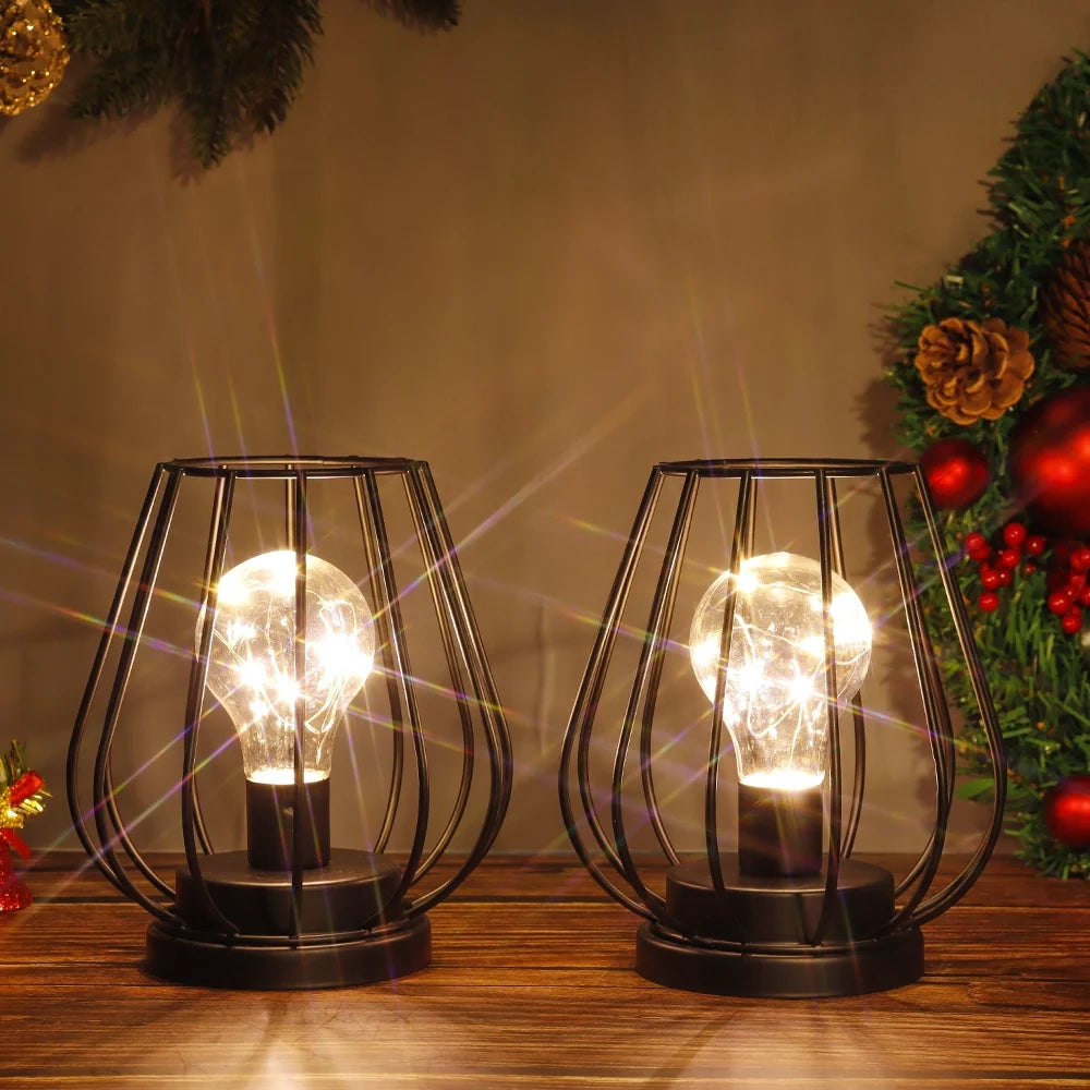 7''Tall  Set of 2 Metal Battery Operated Lamp  (Black)-4