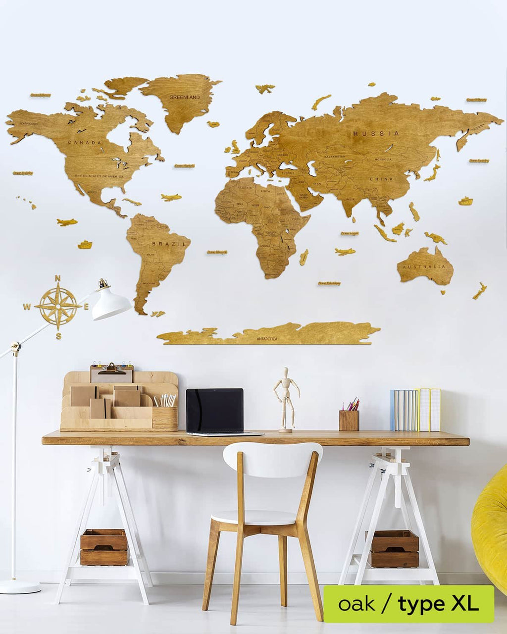 Country Wooden World Map Oak 4