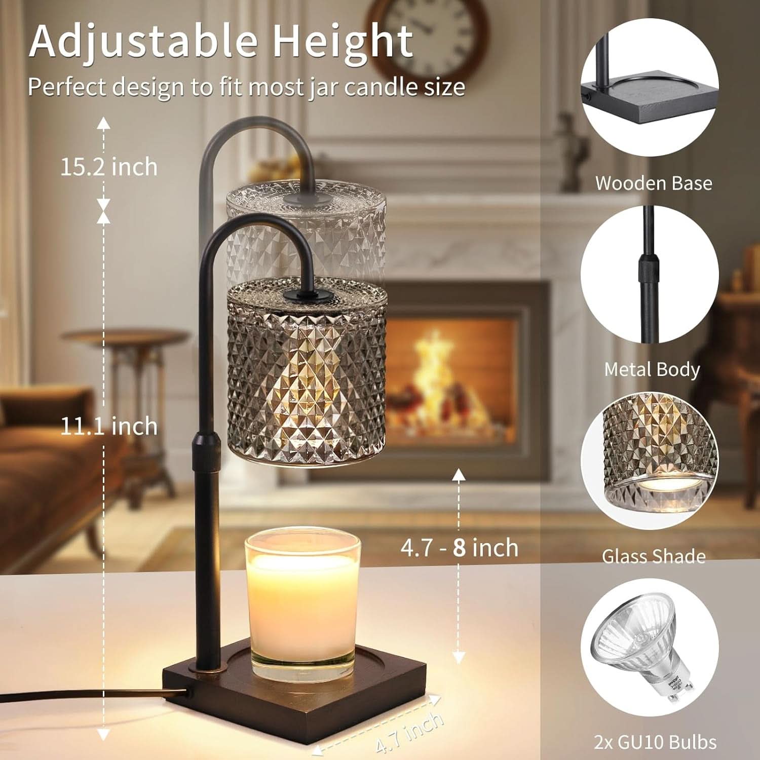 Candle Warmer Lamp With Timer Dimmer Height Adjustable-4