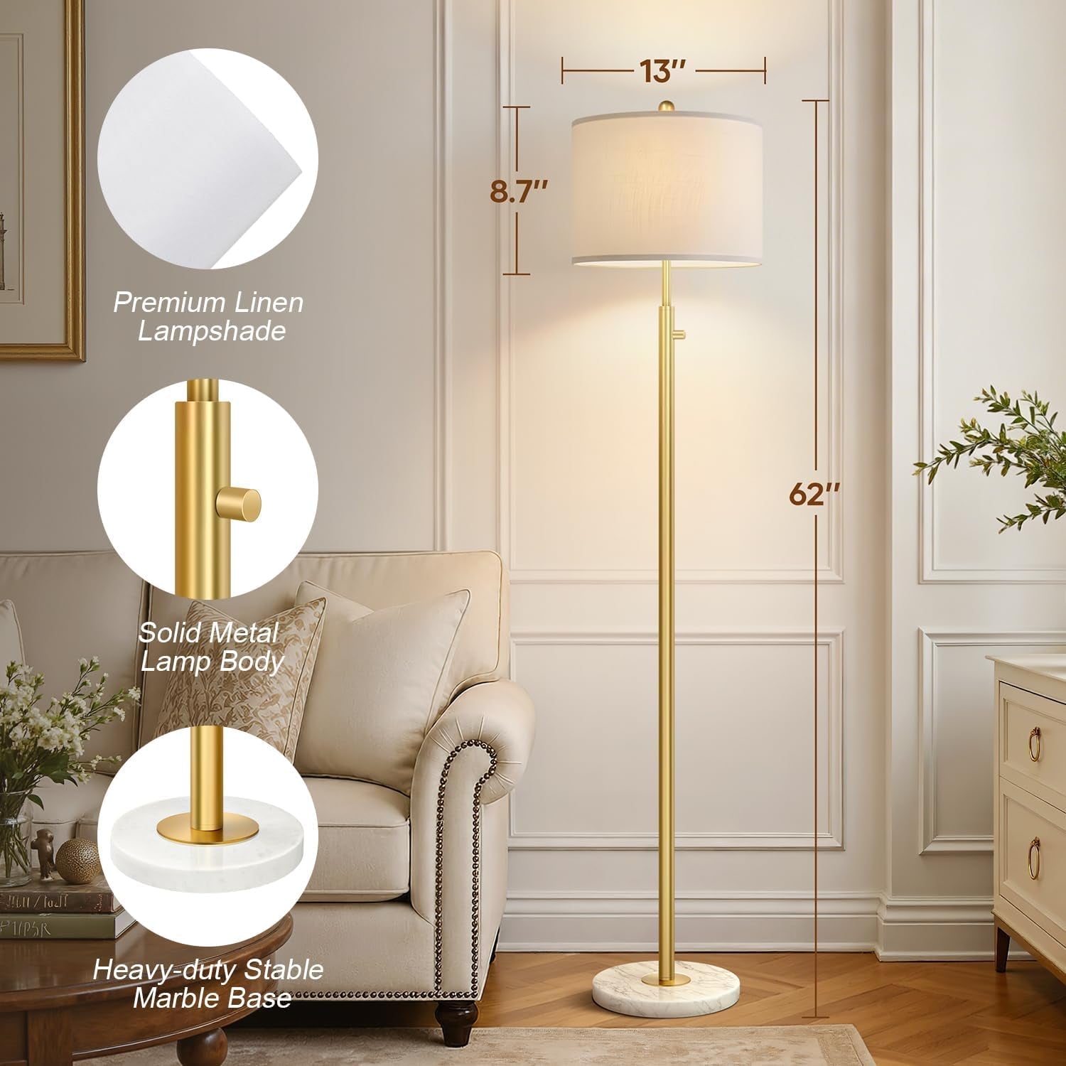 Gilded Contemporary Floor Lamp Marble Base Dimming-3