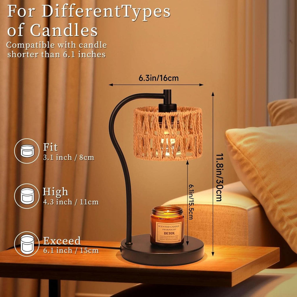 Candle Warmer Lamp With Fully Dimmable Rattan Shade-1