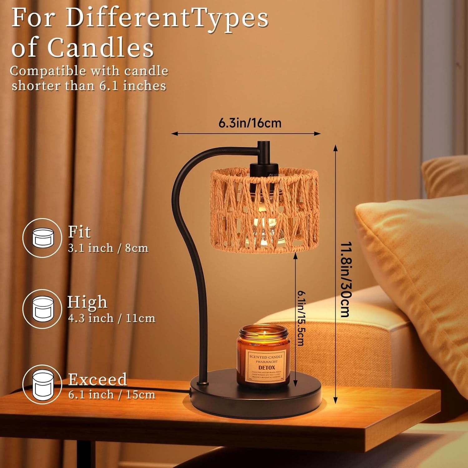 Candle Warmer Lamp With Fully Dimmable Rattan Shade-1