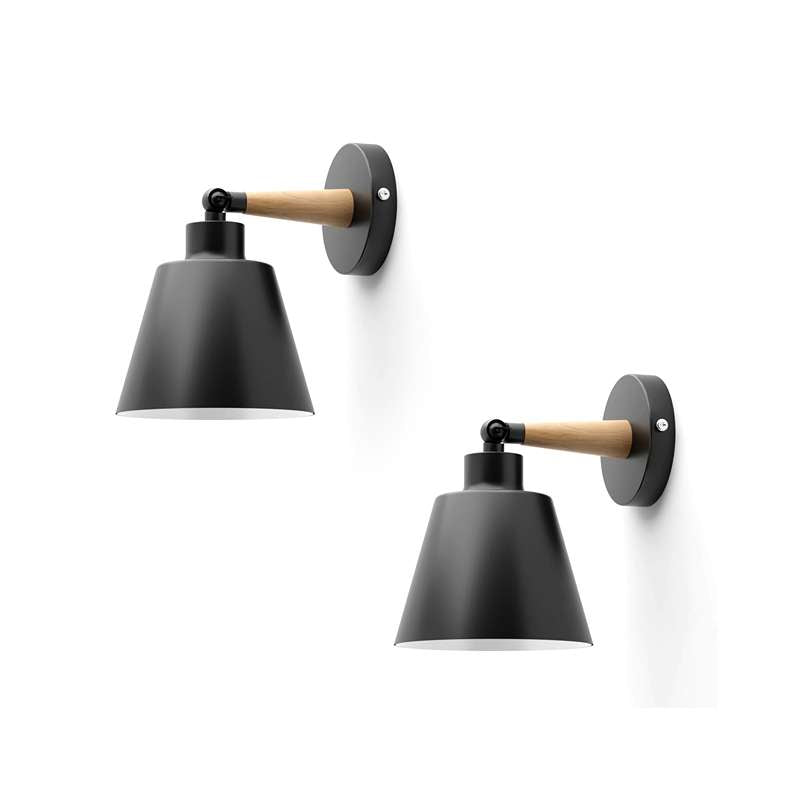 Modern Black Wood Wall Sconce | Rotatable E27 Wall Lamp ~4726-7