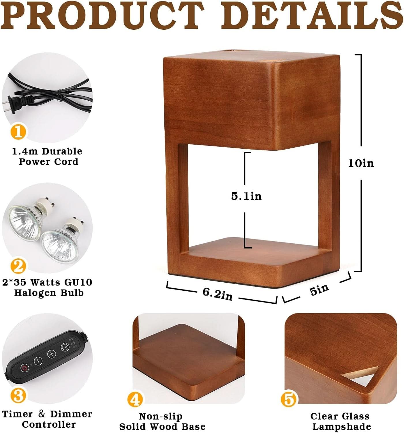 Decorative Wooden Candle Warmer Lamp Timer Dimmable-1
