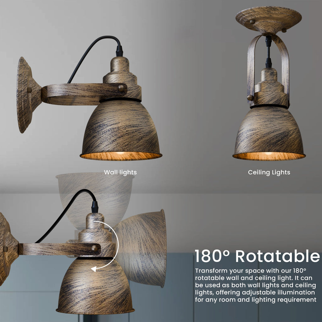 Industrial Wood Effect Bell Wall Light E27 ~5526-4