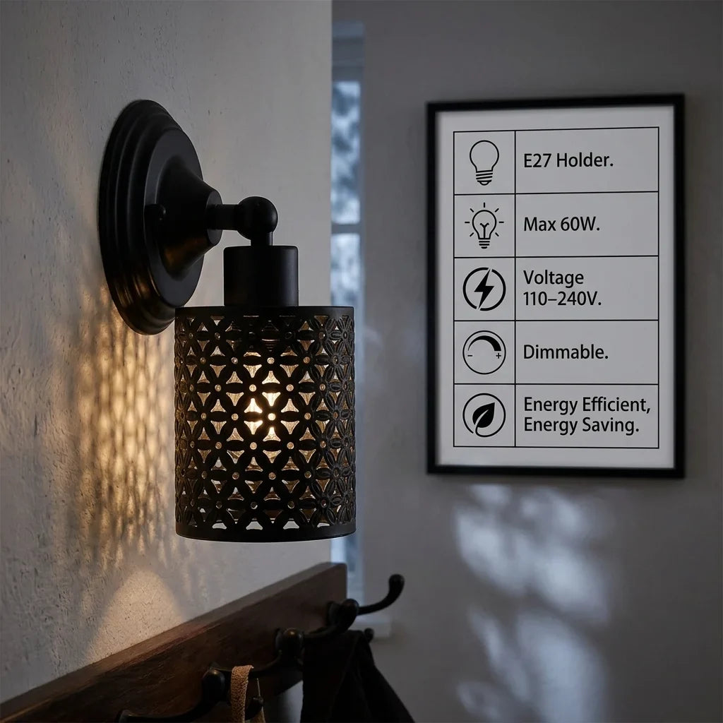 Marrakech Matte Black Lattice Wall Light ~2567-0