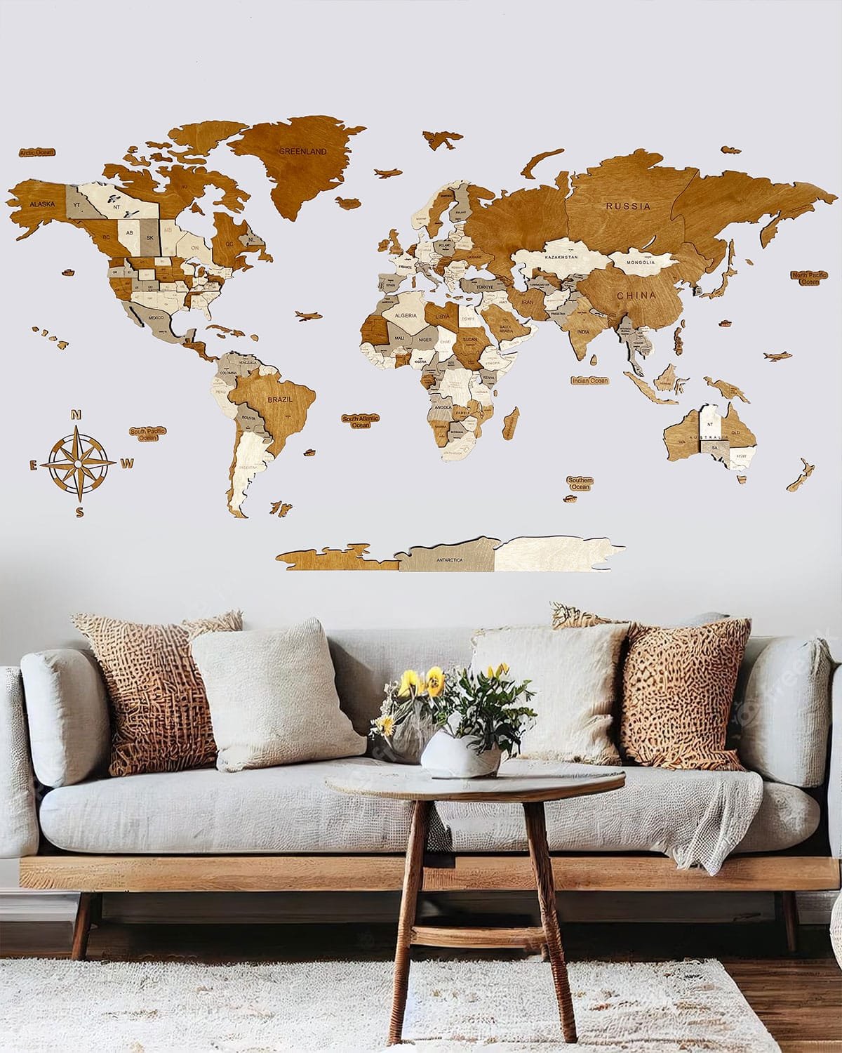 Wooden 3D Wall Map | CREME-0