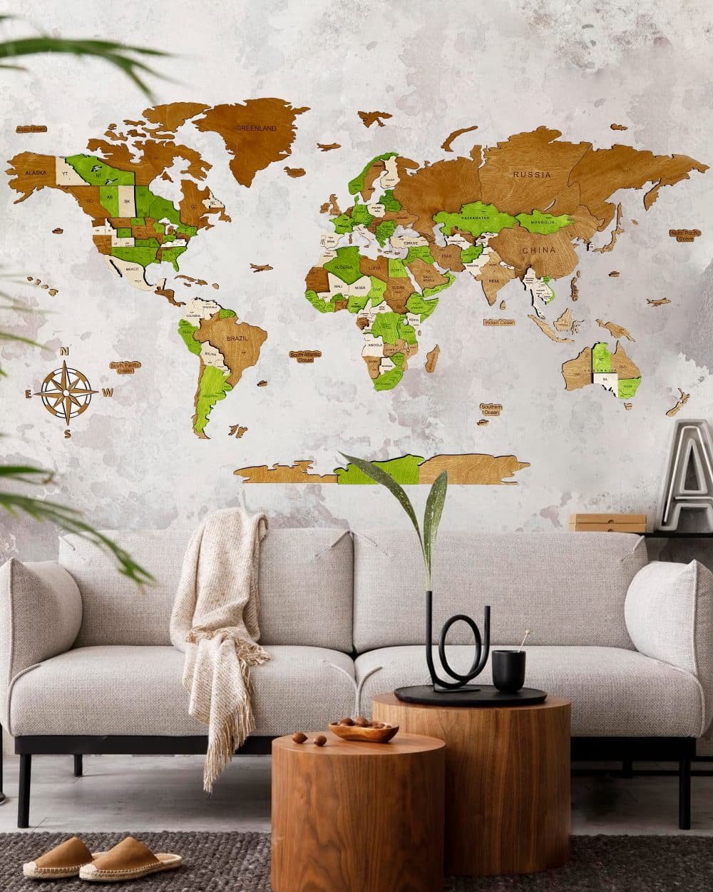 Wooden 3D World Map for wall | LIME-0