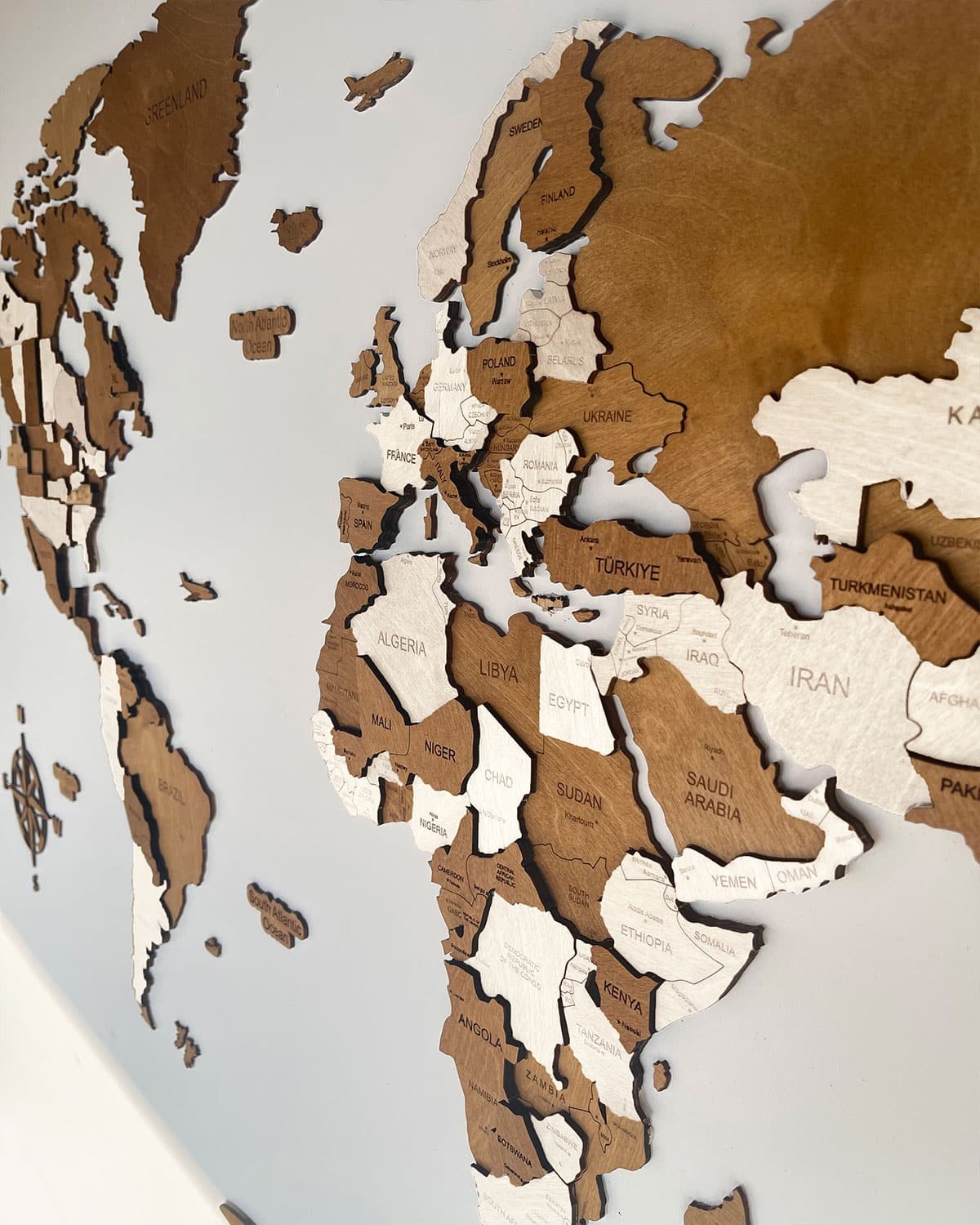 Wooden 3D wall map of the world | CAPPUCCINO-3