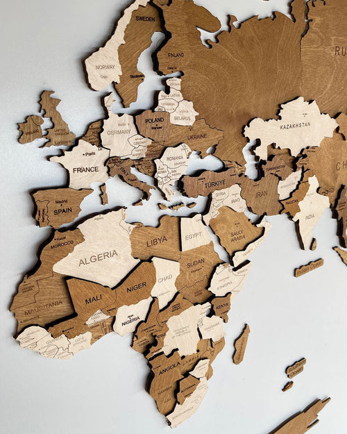 Wooden 3D wall map of the world | CAPPUCCINO-1