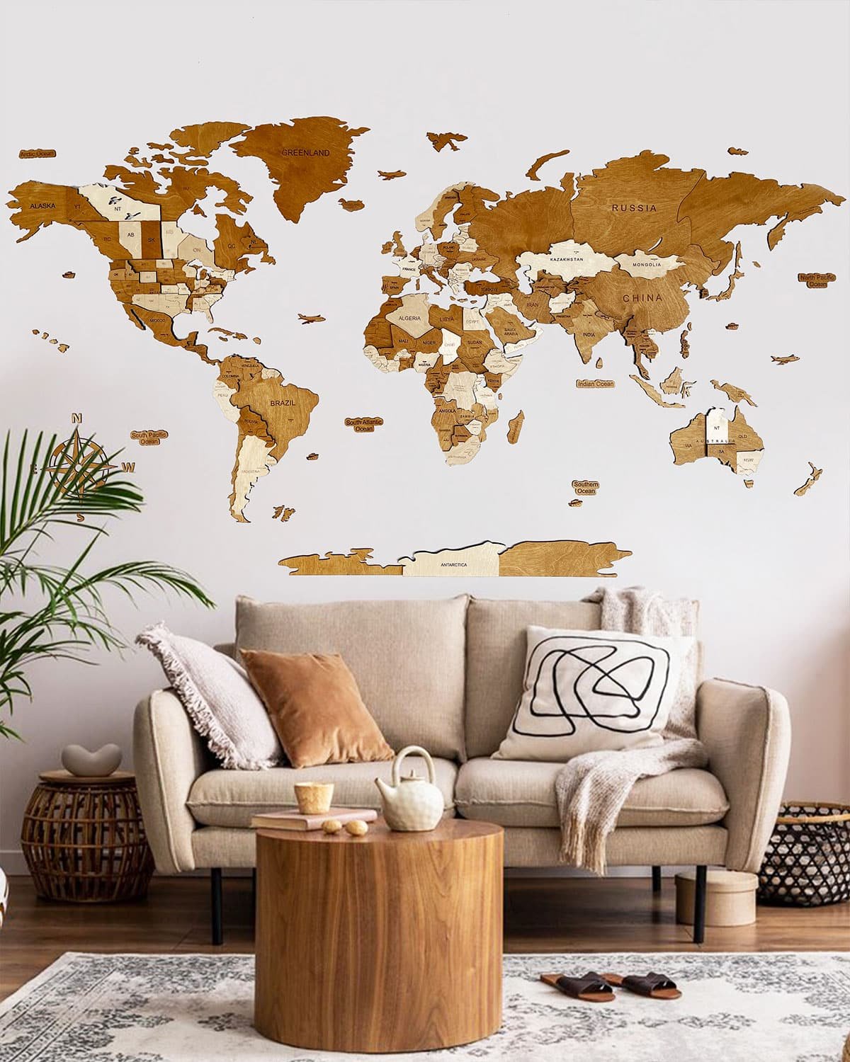 Wooden 3D wall map of the world | CAPPUCCINO-0