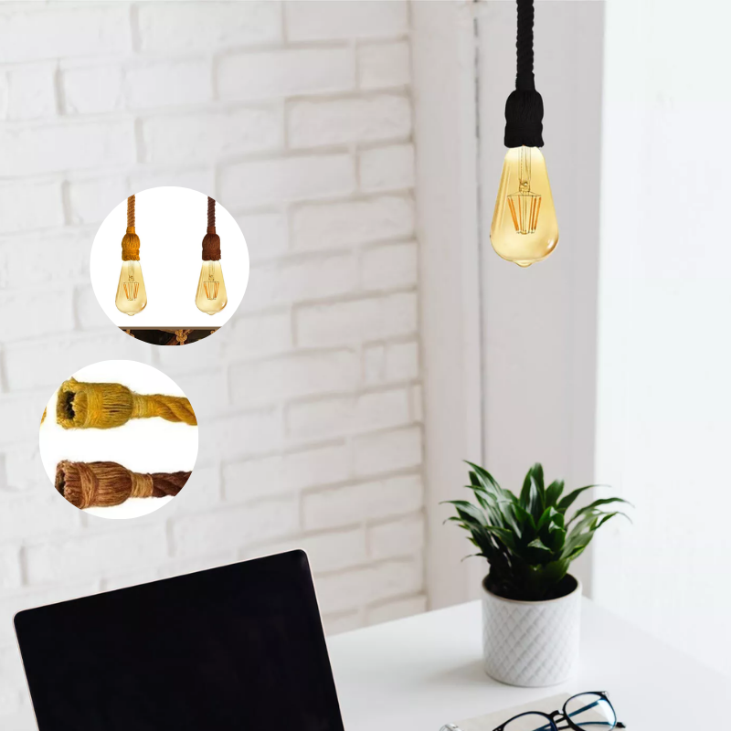 Hemp Ceiling Pendant Light Fitting E27 Hanging Lamp With Rope ~4265-2
