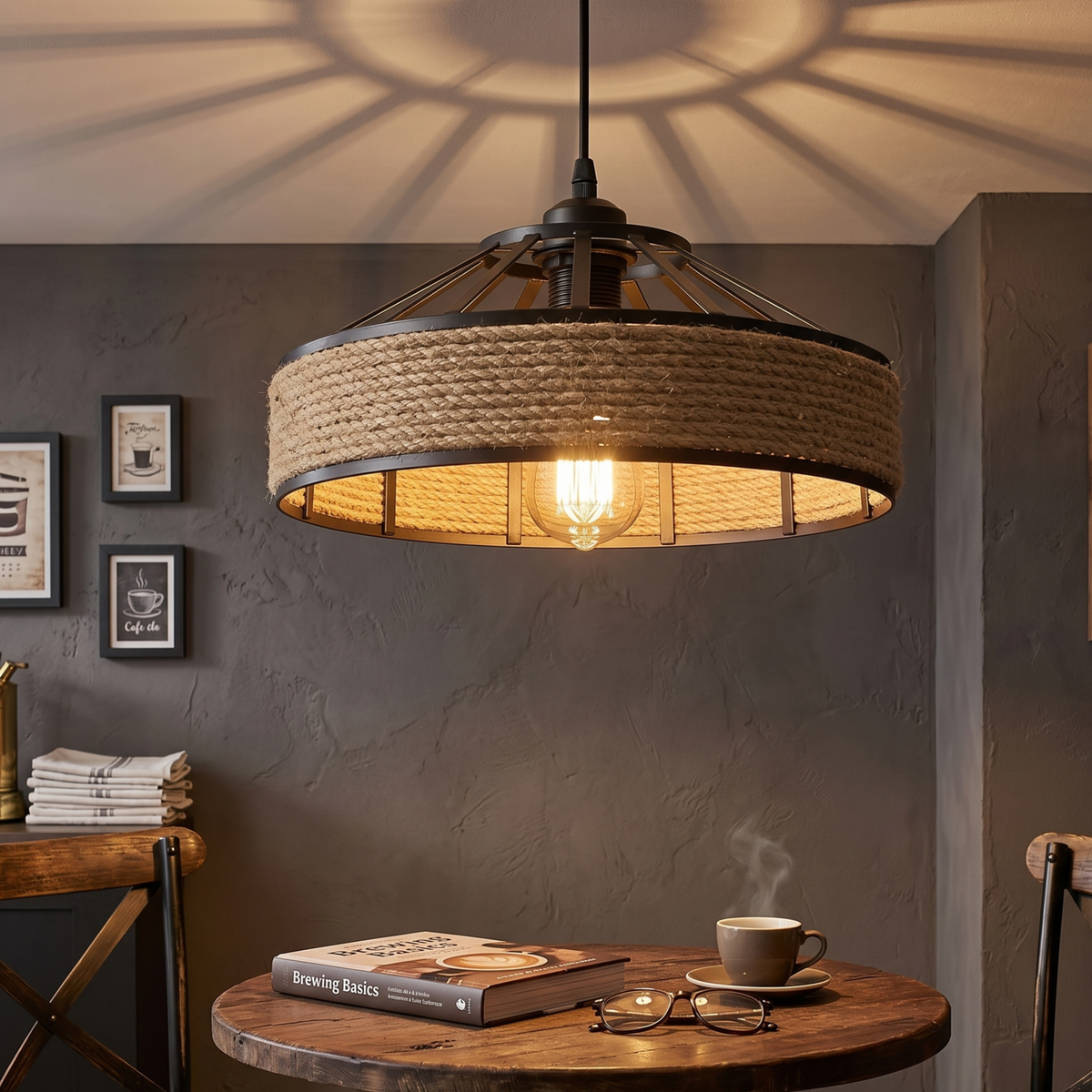 Rattan Style Boho Hemp Lampshade E27 Eco-friendly Lighting~5941-1