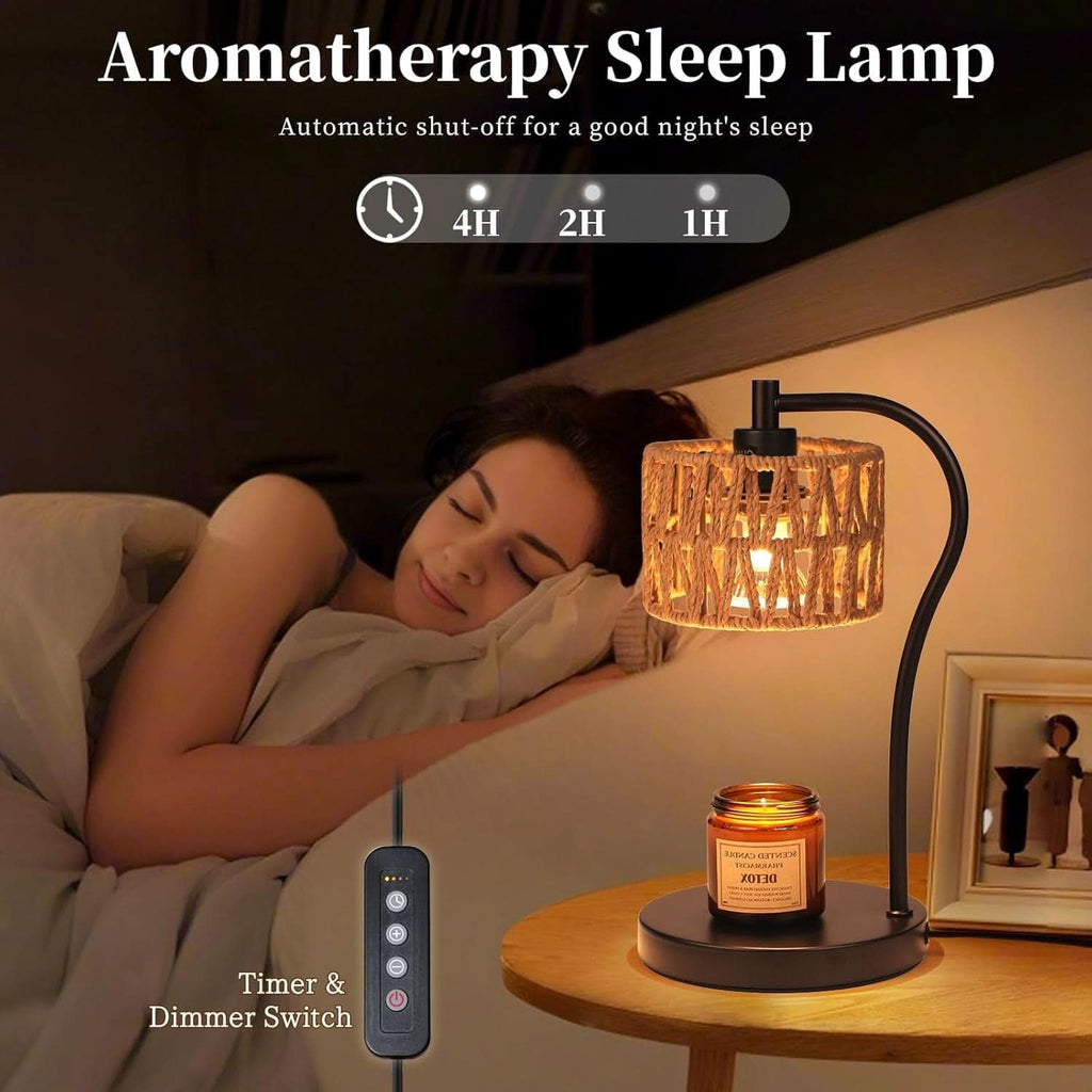 Candle Warmer Lamp With Fully Dimmable Rattan Shade-4