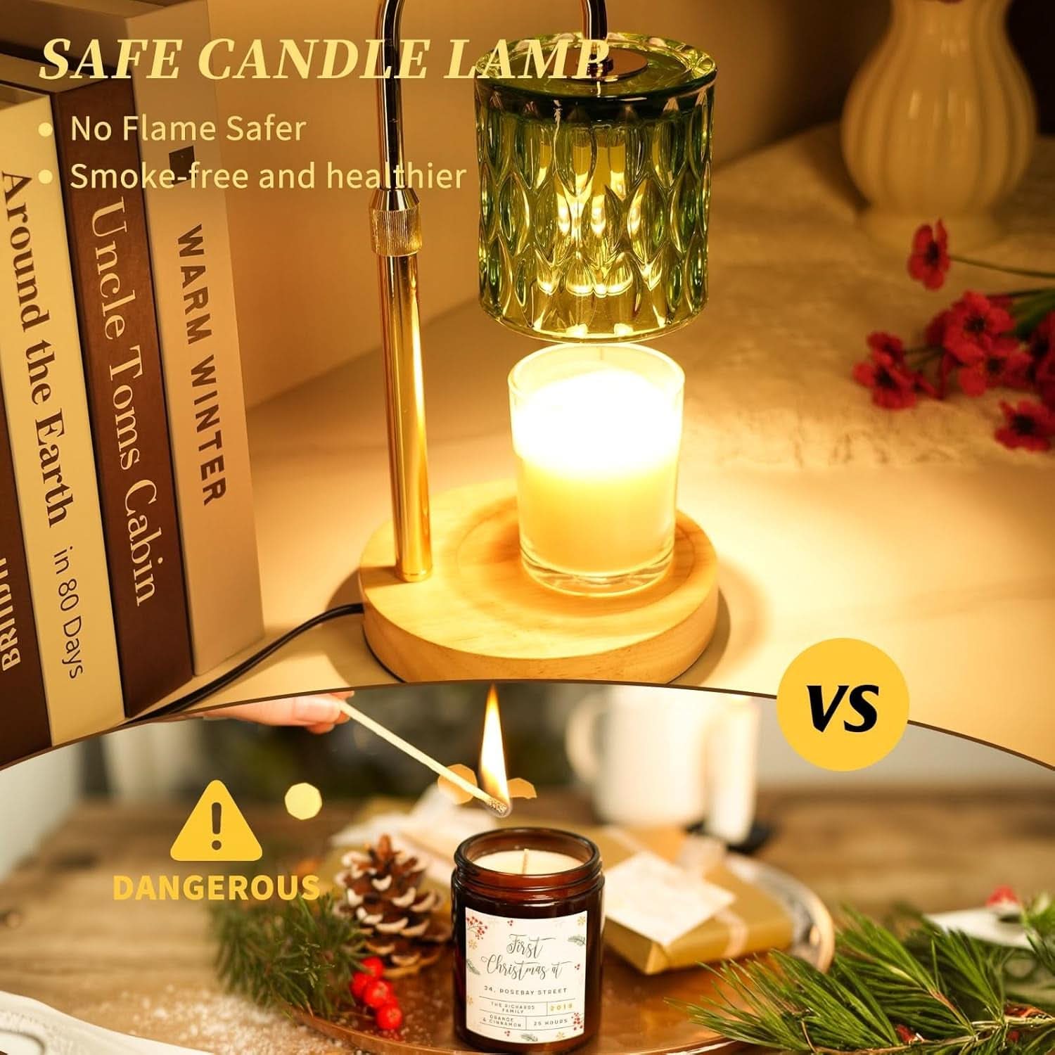 Green Candle Warmer Lamp Dual Bulbs Dimmable Feature-1
