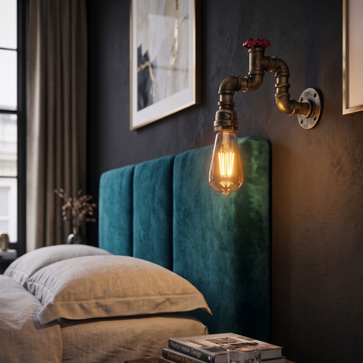 Industrial Water Pipe Wall Light Retro Steampunk E27 Sconce~2173-0