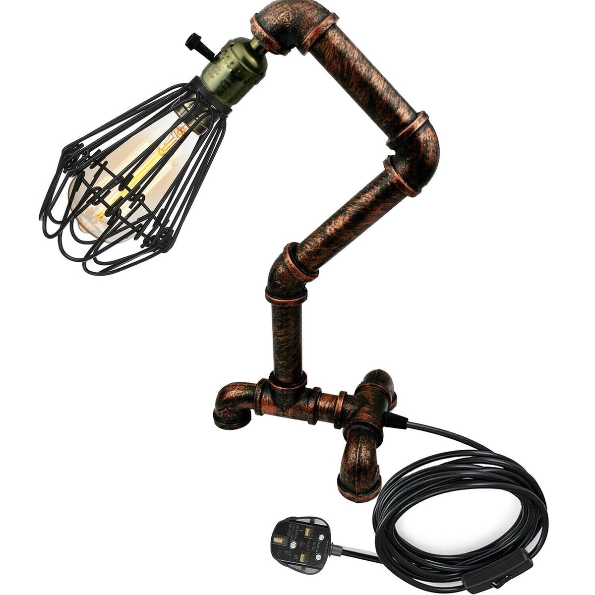 Steampunk Water Pipe Desk Lamp Retro Plugin Lighting ~6091-9