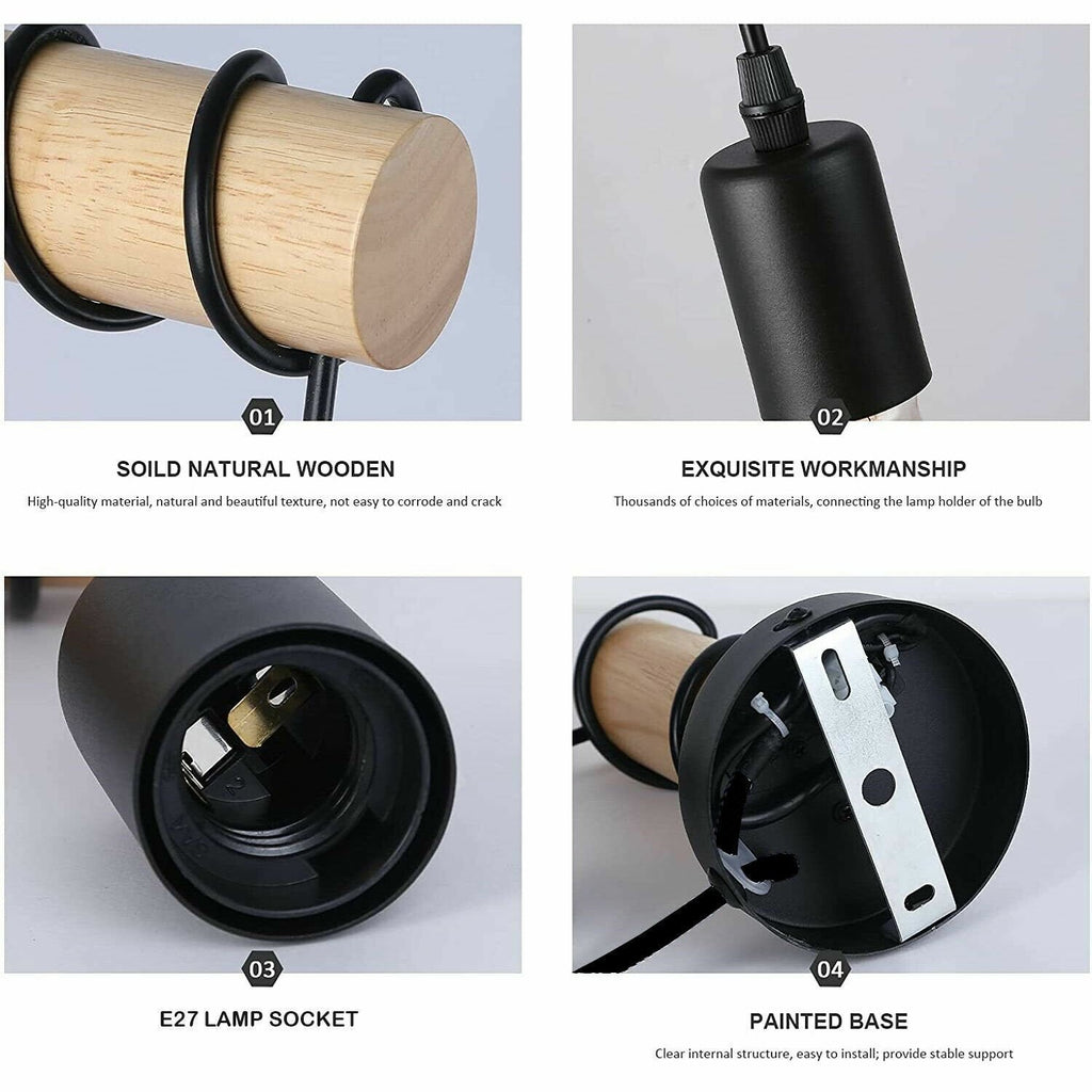 4m Modern Wall Light Industrial Plug in Wood Wall Lamp Fixture ~ 6031-2
