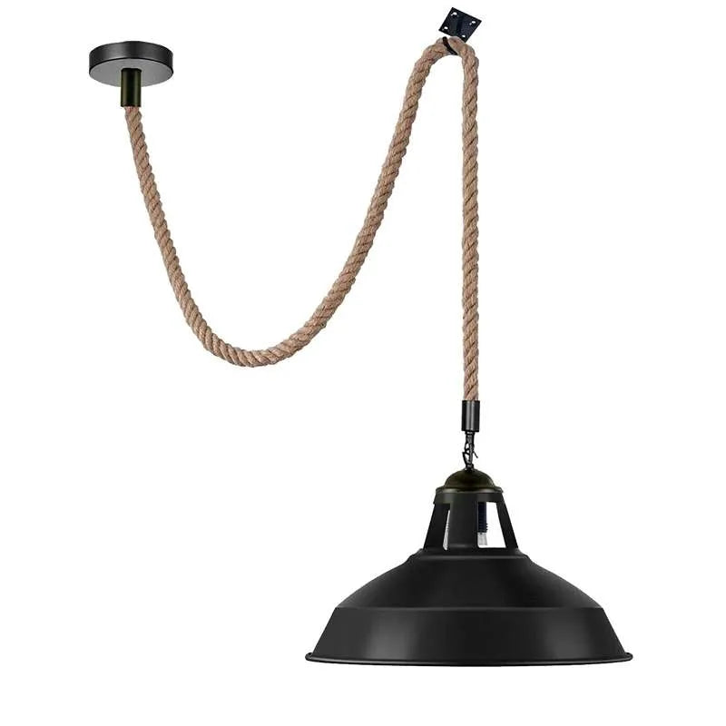 Industrial Hemp Rope Pendant Light E27 Metal Shade~5069-1