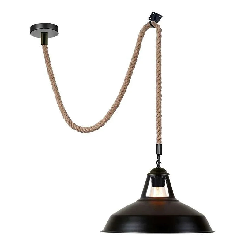 Industrial Hemp Rope Pendant Light E27 Metal Shade~5069-2