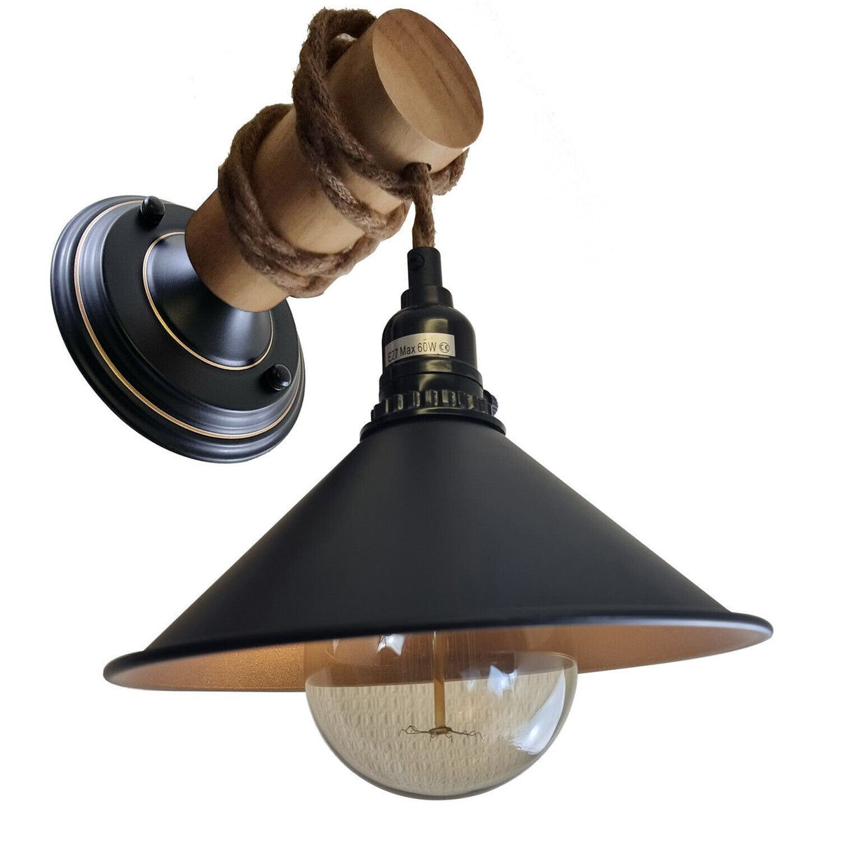 Vintage Metal & Wood Industrial Wall Light E27~3501-5