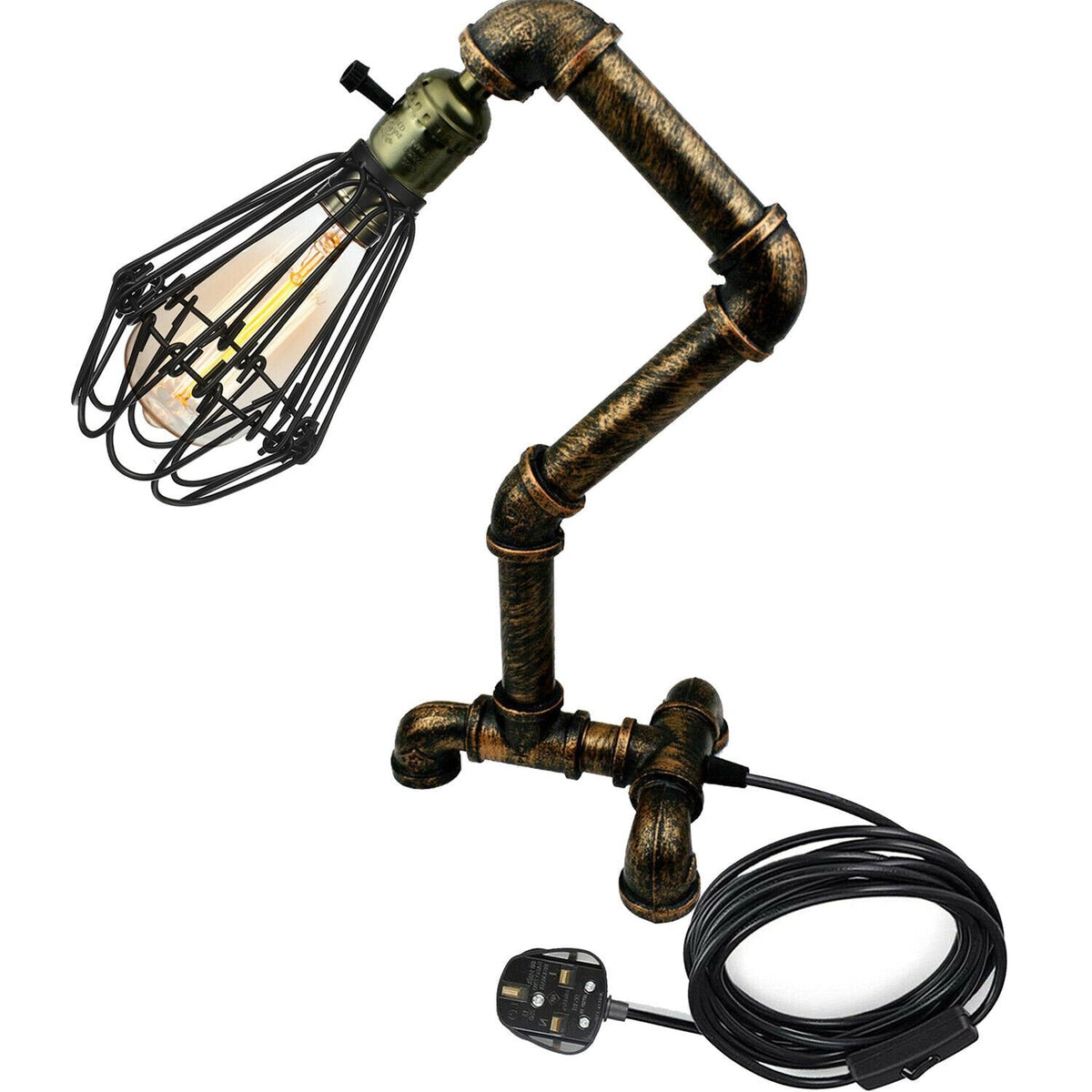 Steampunk Water Pipe Desk Lamp Retro Plugin Lighting ~6091-7