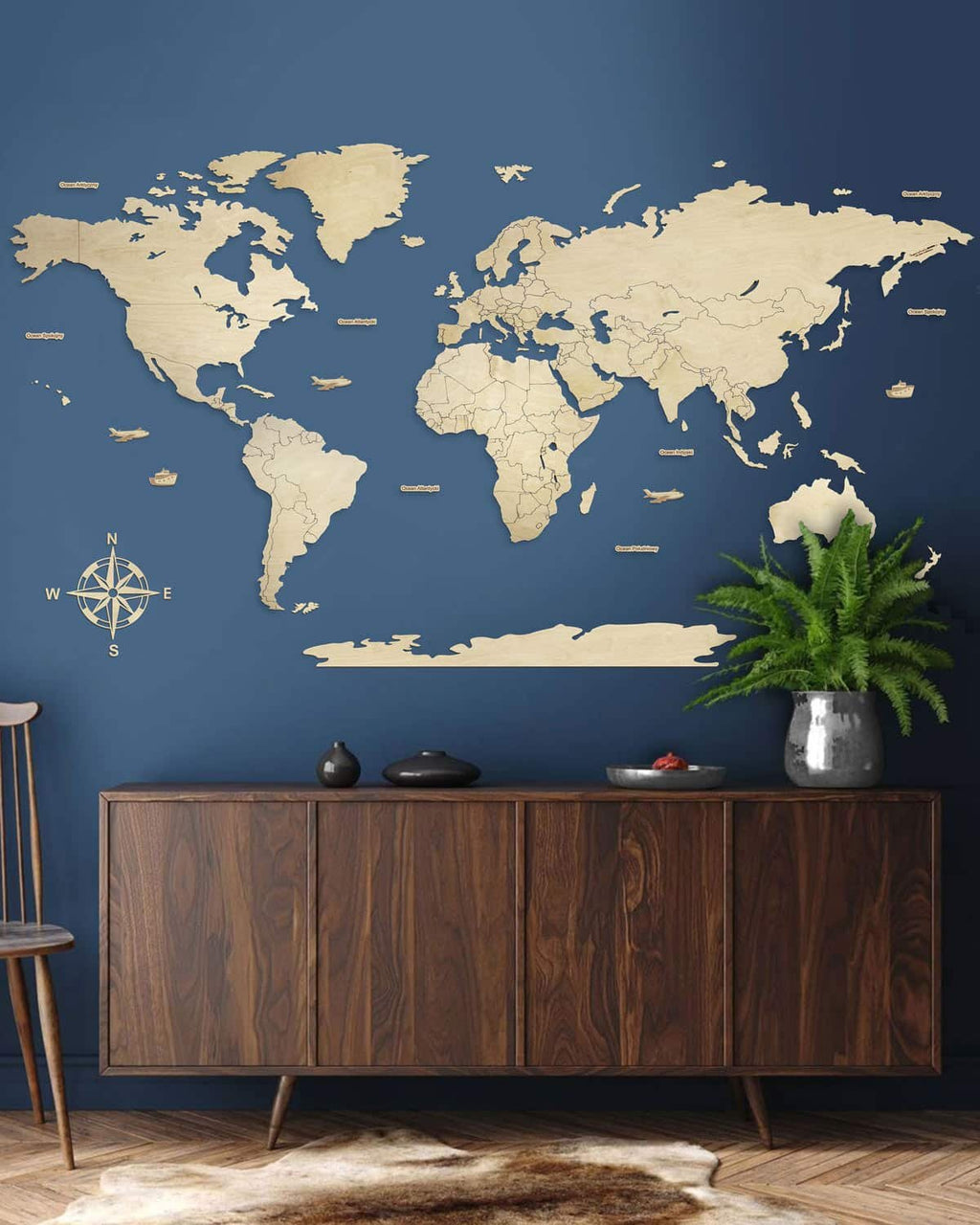 Blank Wooden World Map Natural Large Wall Art
