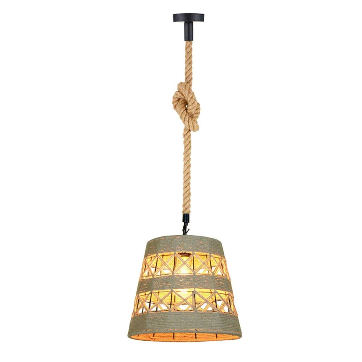 Vintage Conical Hemp Rope Pendant Light – Rustic Woven E27 Indoor Ceiling Lamp~2712-3