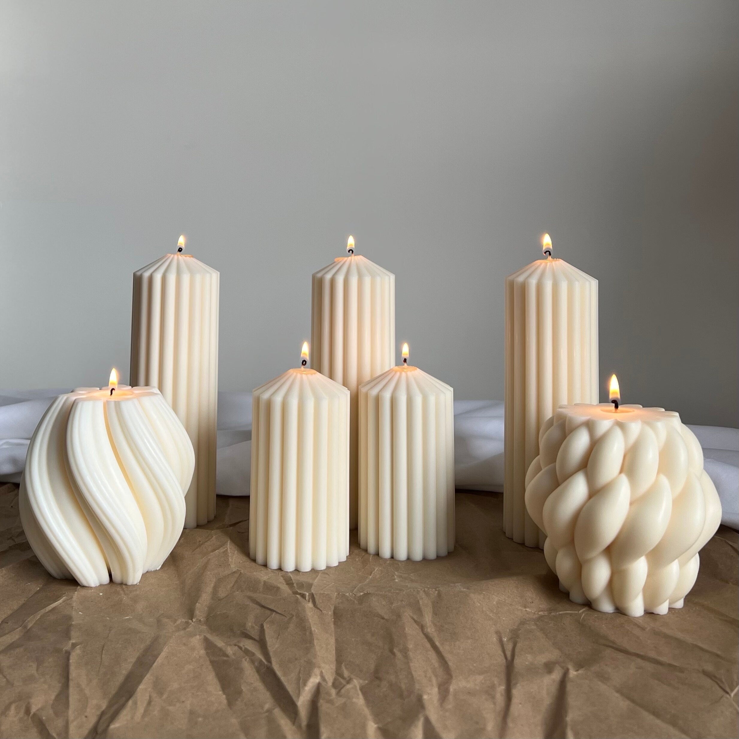 Ribbed Soy Wax Pillar Candle | Handmade Vegan Decor-1