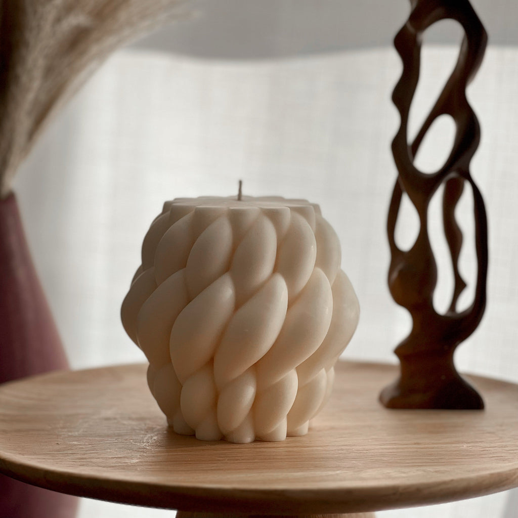 Large Knitted Soy Candle: Twisted Rope Coffee Table Decor-0