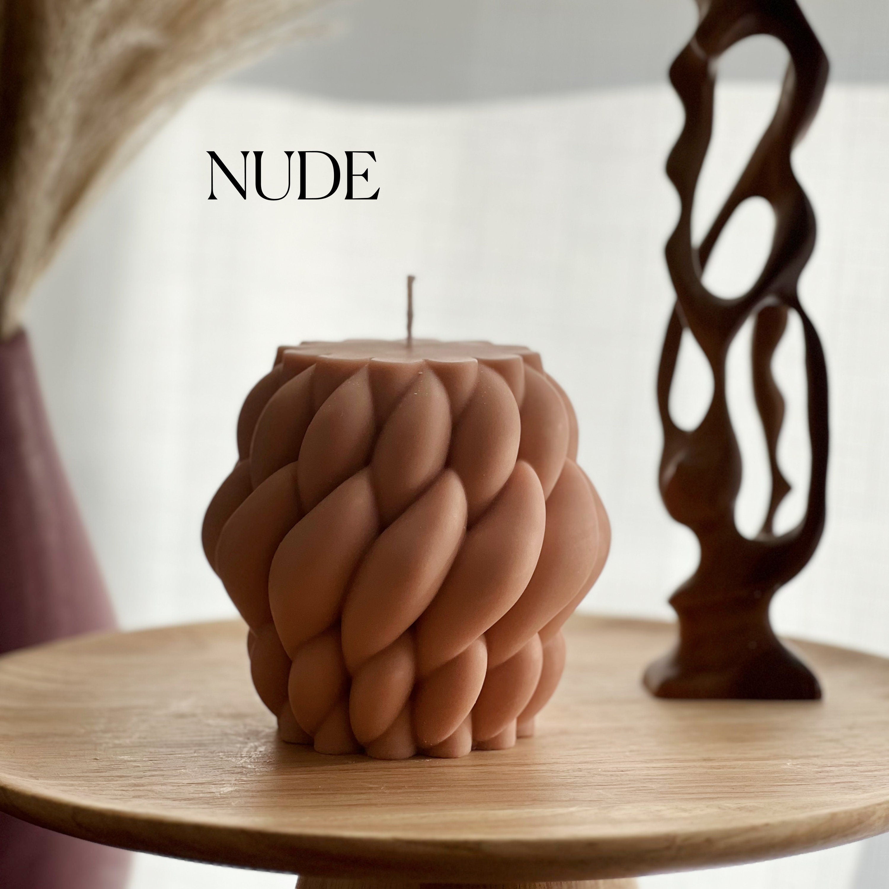 Large Knitted Soy Candle: Twisted Rope Coffee Table Decor-2