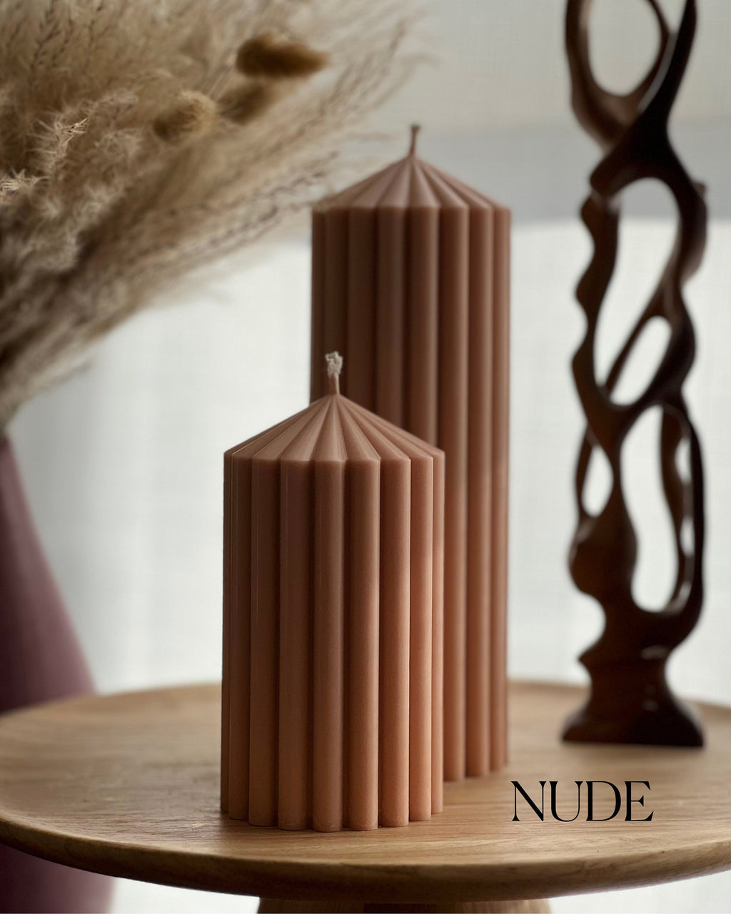 Ribbed Soy Wax Pillar Candle | Handmade Vegan Decor-3