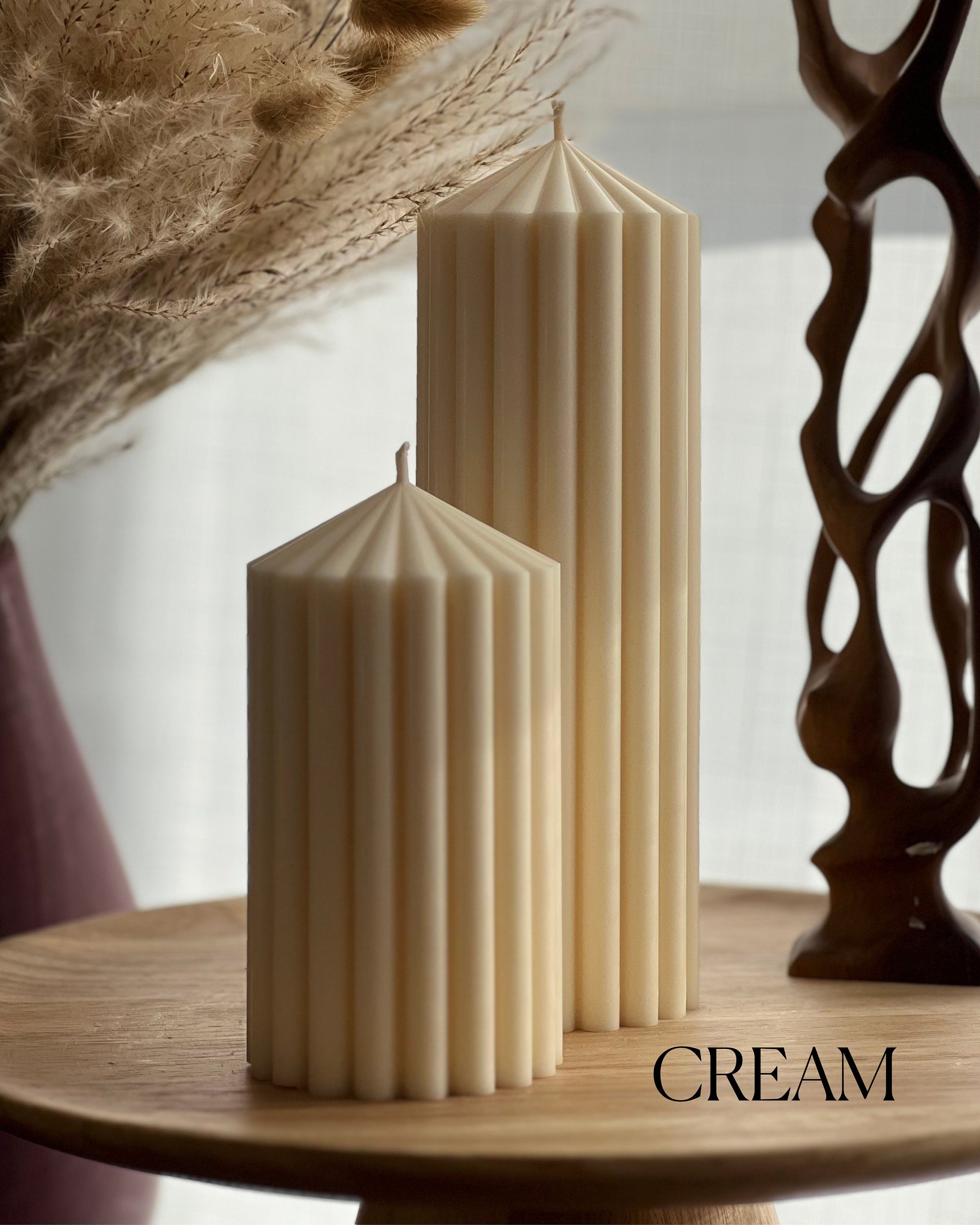 Ribbed Soy Wax Pillar Candle | Handmade Vegan Decor-4