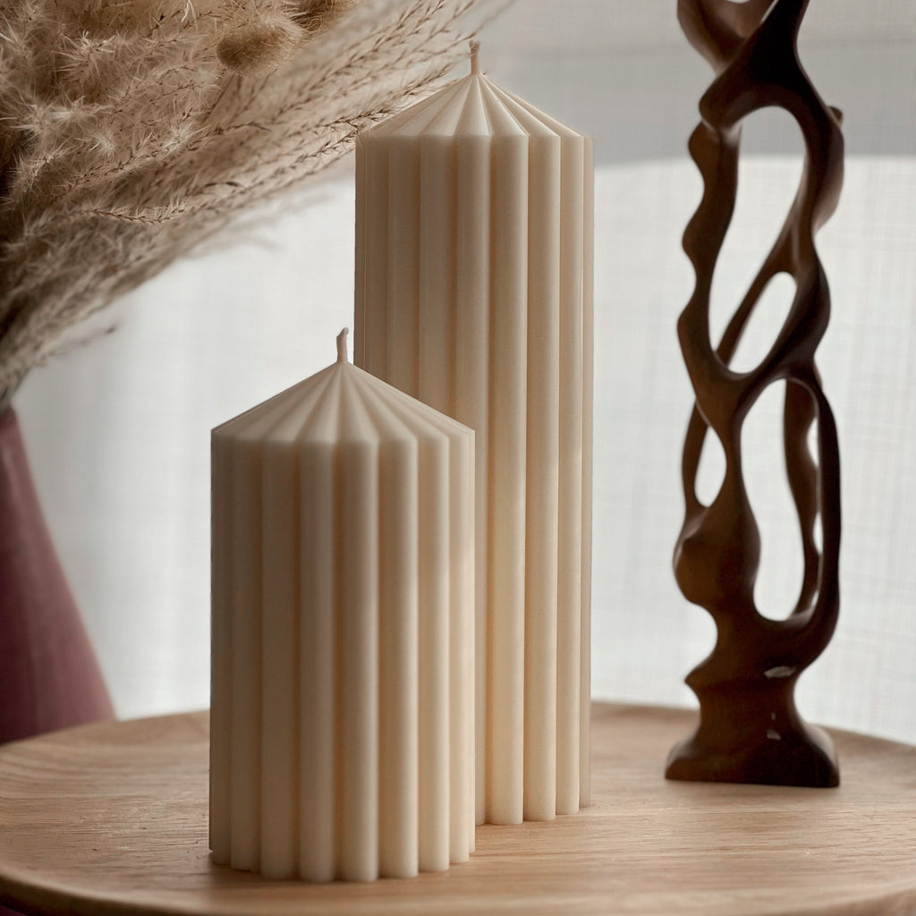 Ribbed Soy Wax Pillar Candle | Handmade Vegan Decor-0