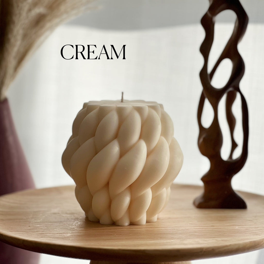 Large Knitted Soy Candle: Twisted Rope Coffee Table Decor-3