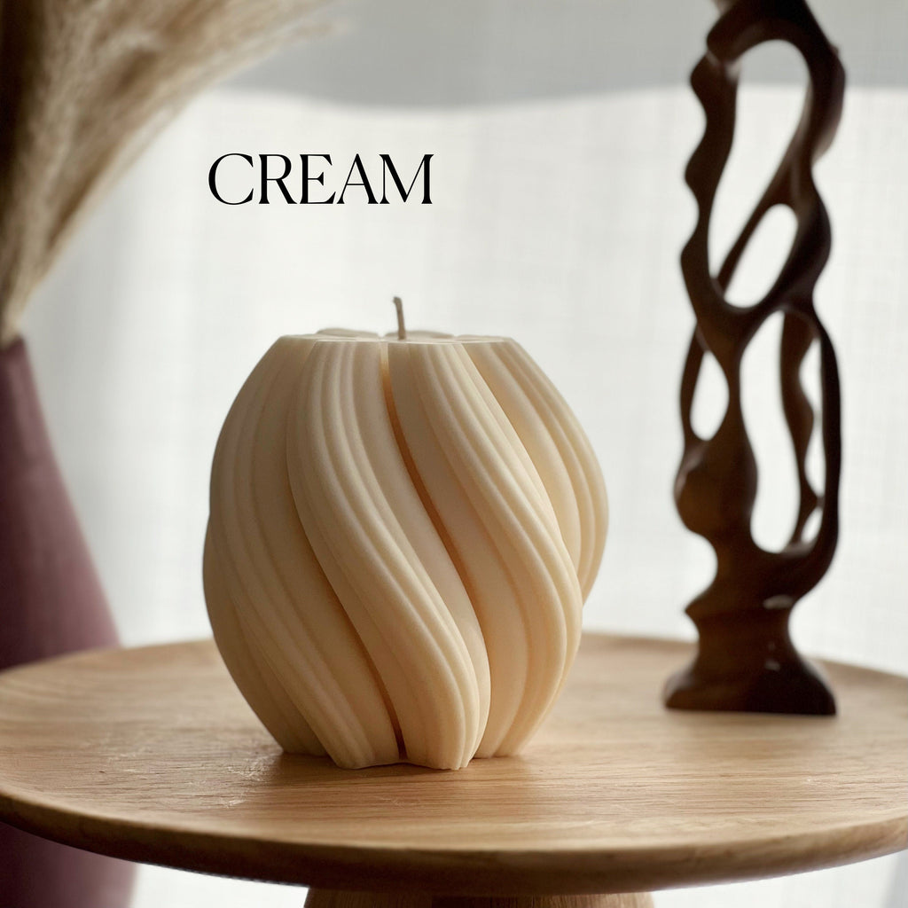 Big Swirl Soy Candle | Unscented Decorative Pillar-3