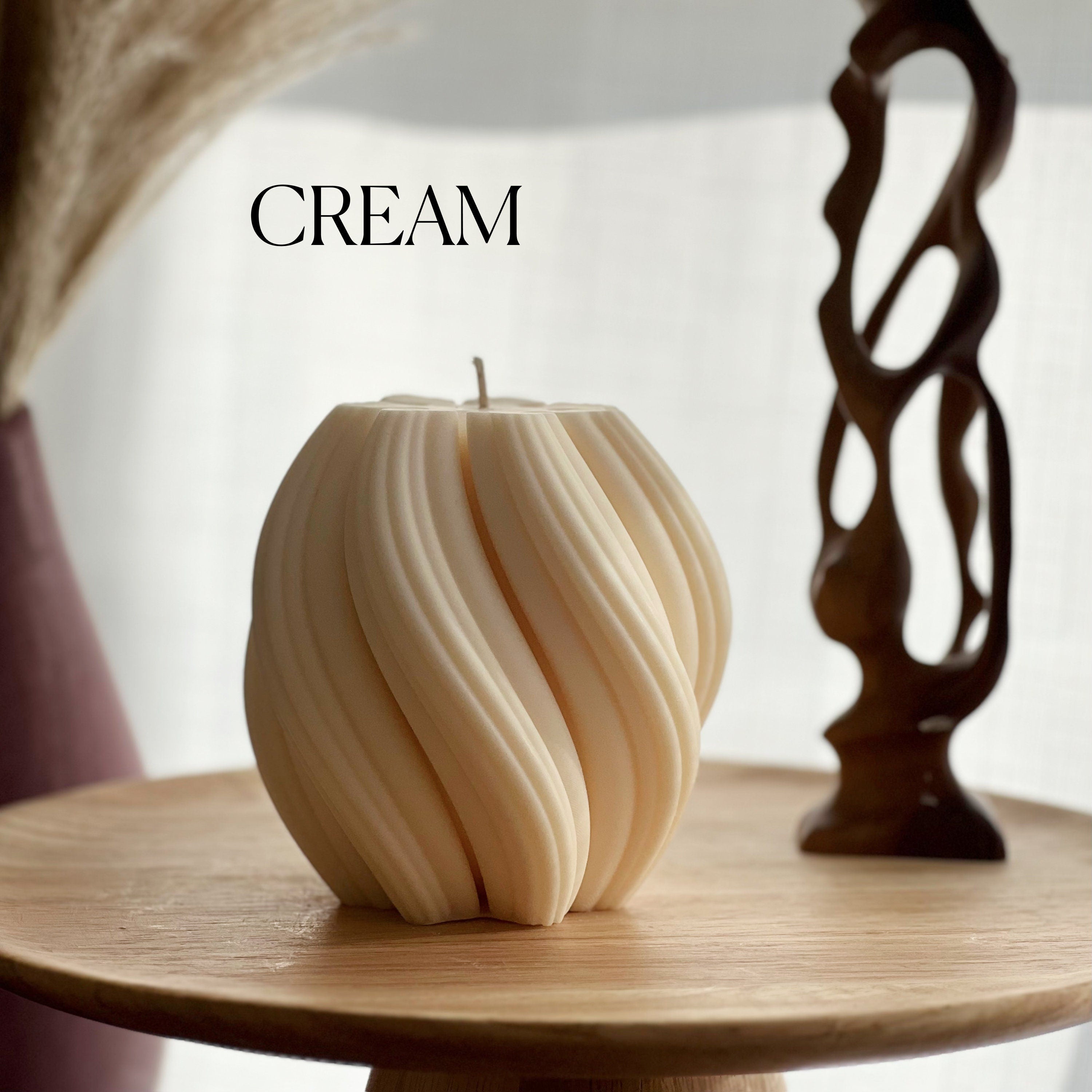 Big Swirl Soy Candle | Unscented Decorative Pillar-3