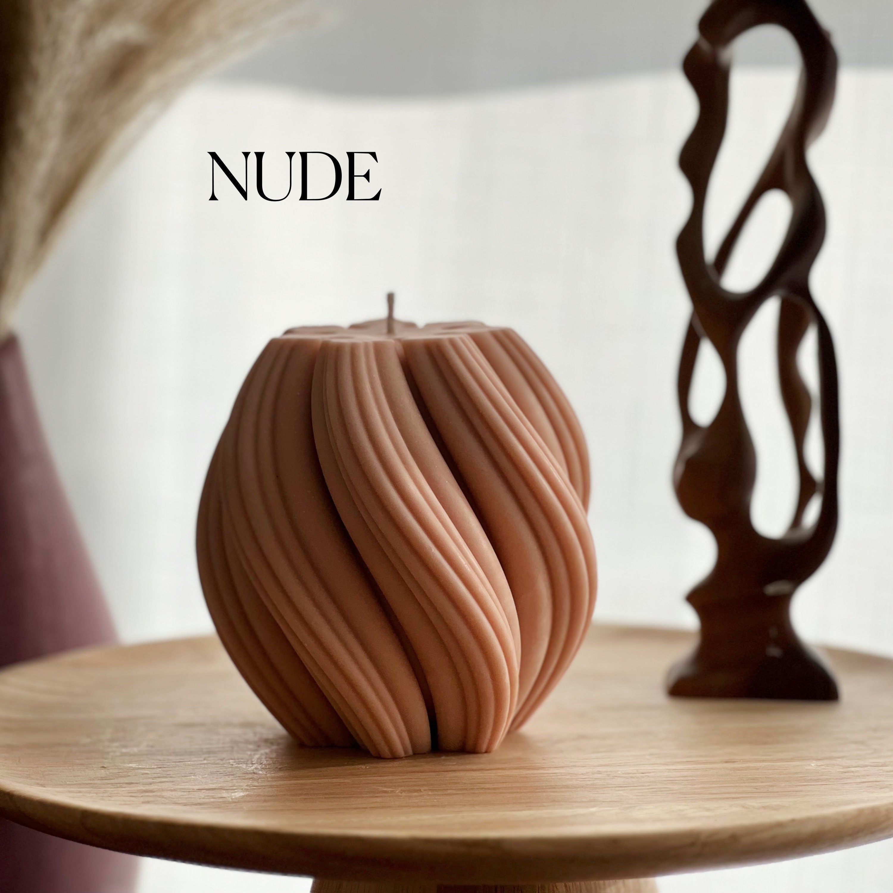 Big Swirl Soy Candle | Unscented Decorative Pillar-2