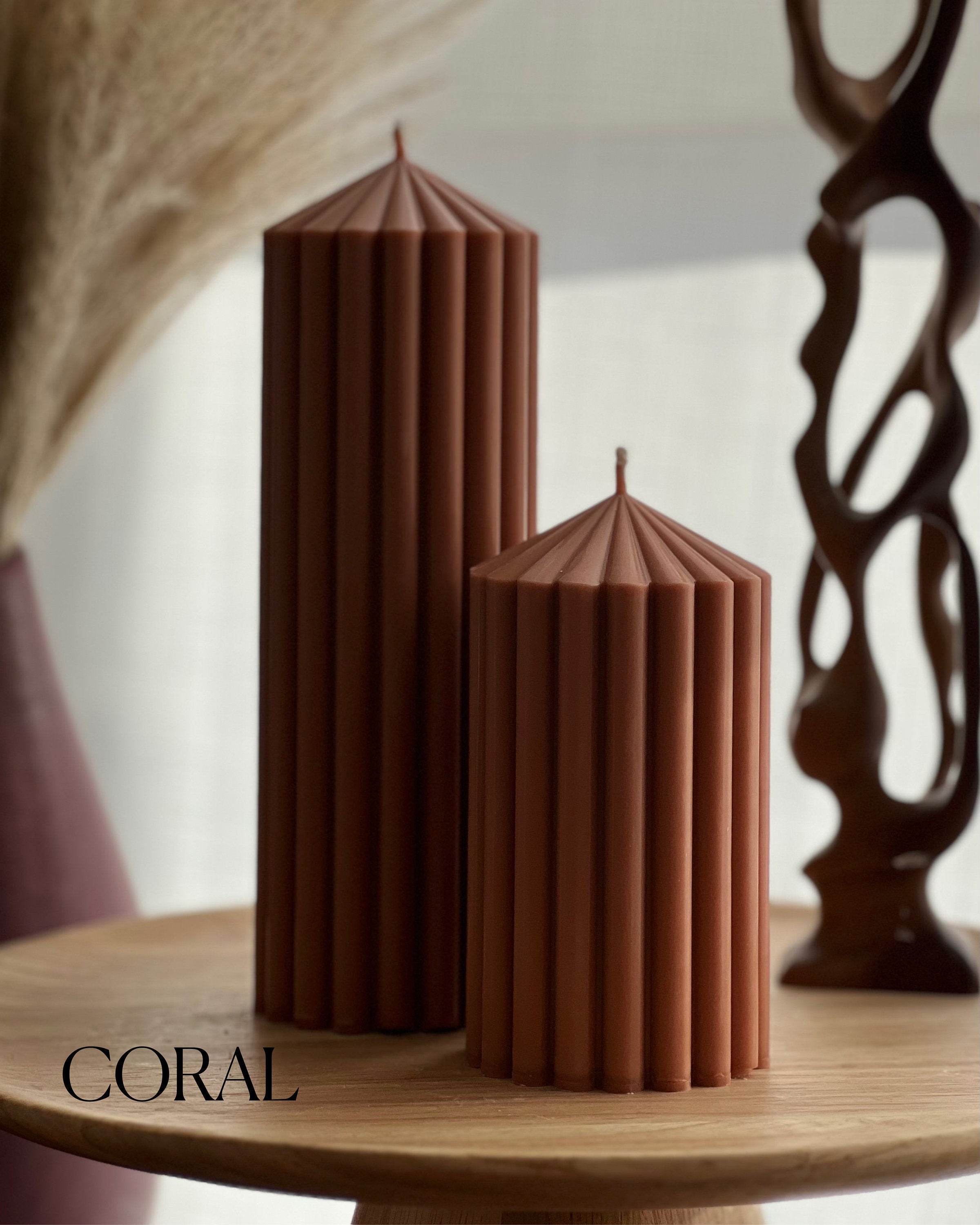 Ribbed Soy Wax Pillar Candle | Handmade Vegan Decor-2