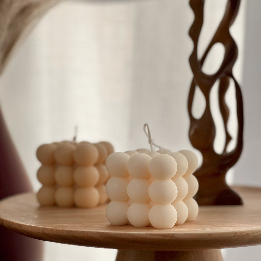Bubble Cube Candle: Decorative Soy Wax Pillar, Handmade-0