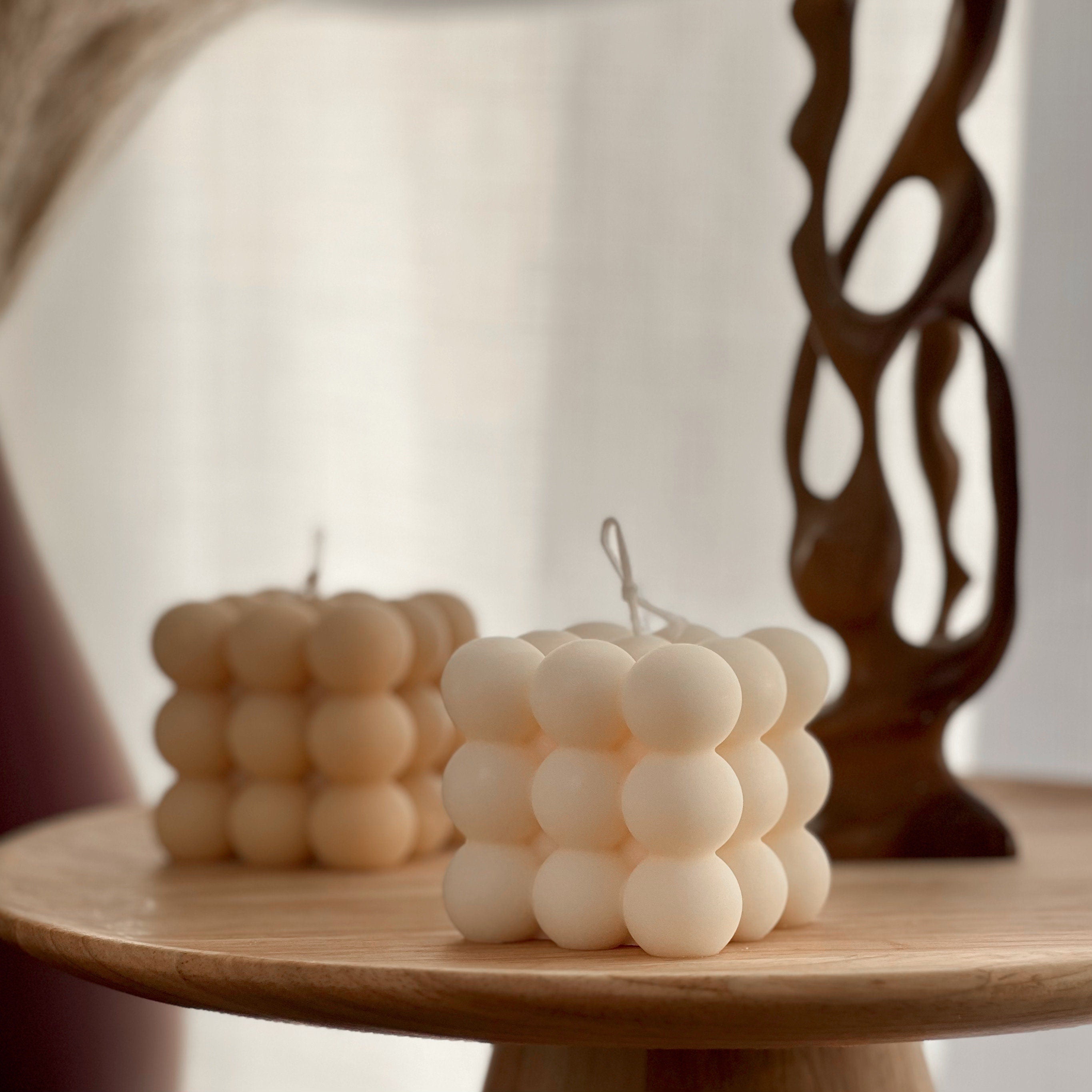 Bubble Cube Candle: Decorative Soy Wax Pillar, Handmade-0