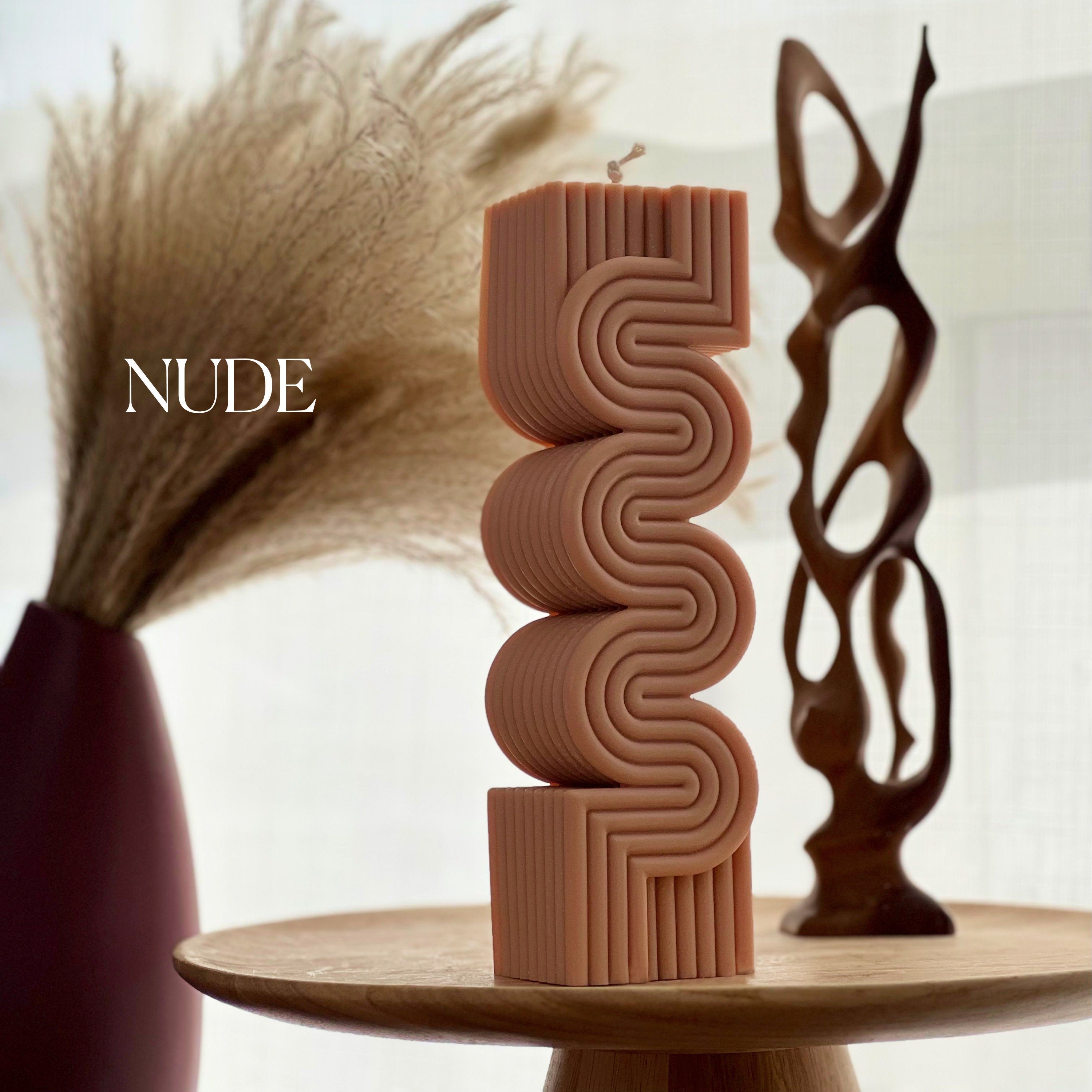 Large Ribbed Pillar Candle | Modern Soy Wax Candle, Home Decor-1