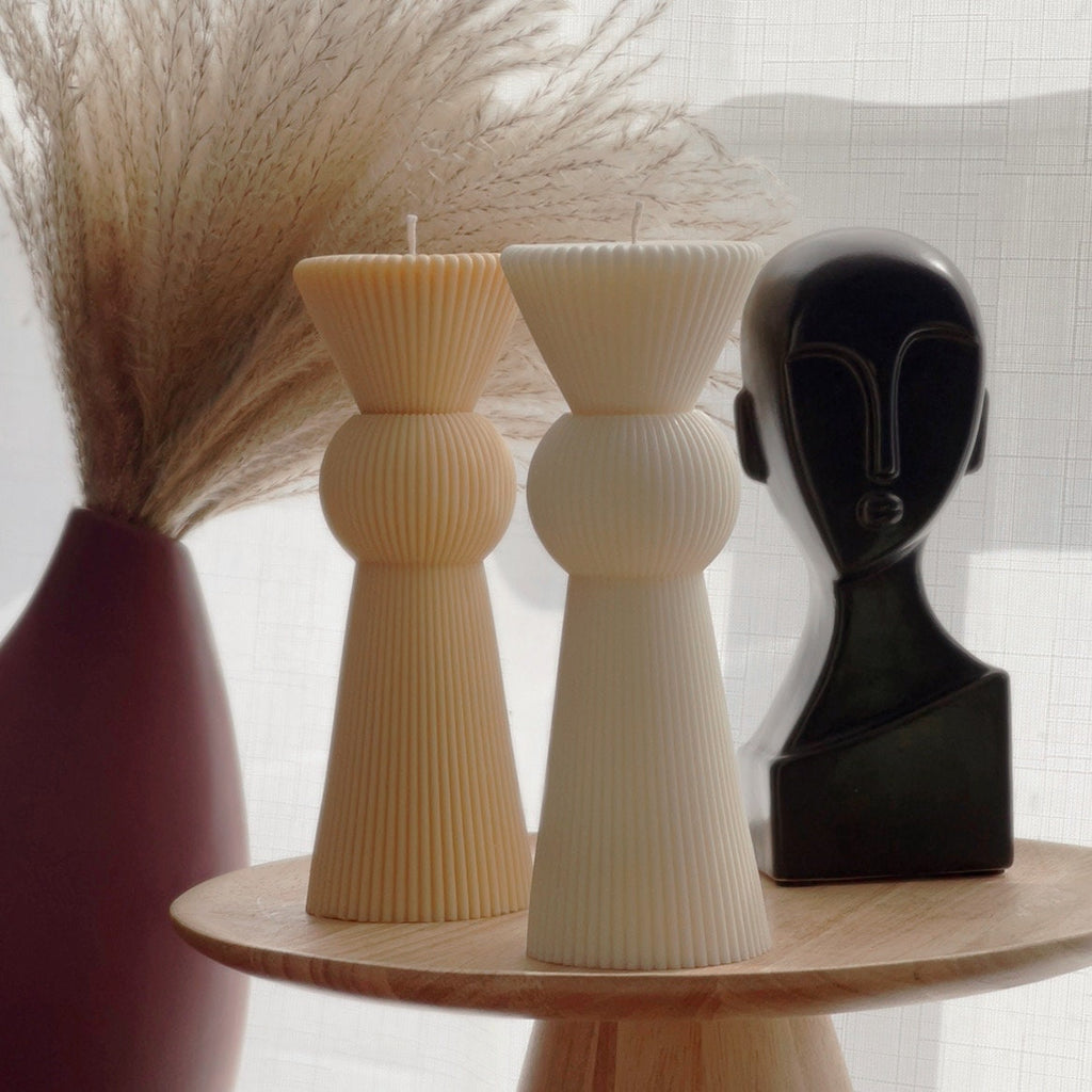 Ribbed Soy Wax Pillar Candle: Chess Figure, Home Decor-0