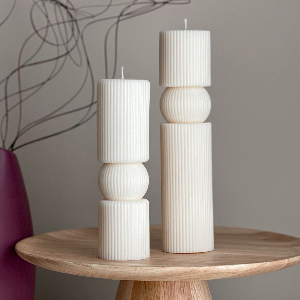 Roman Ribbed Soy Wax Candle Set | Tall Pillar, Home Decor-0